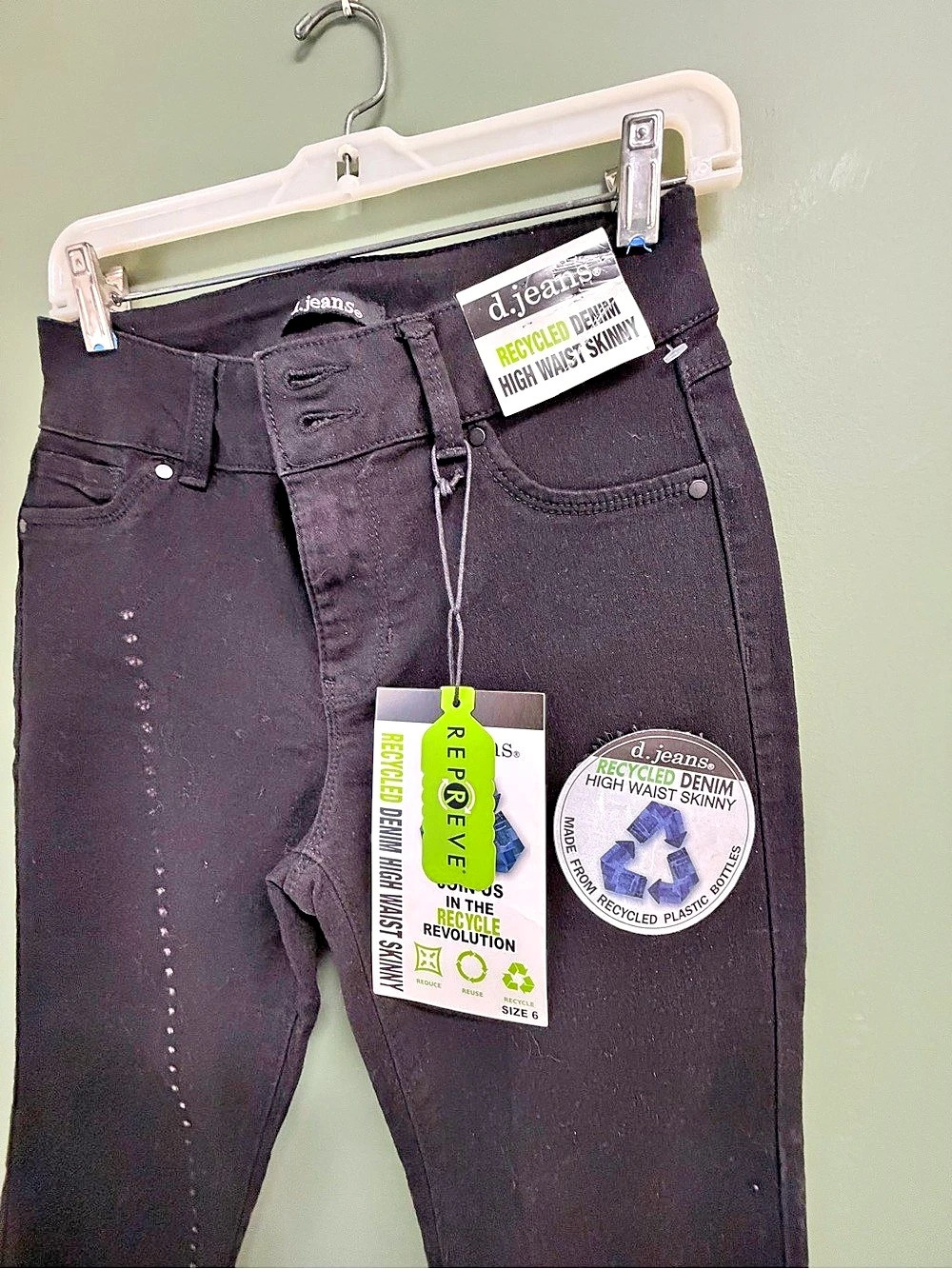 d.jeans Recycled Denim High Waist Skinny Jeans Black NWT